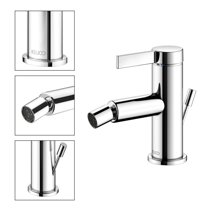 Keuco Einhebelmischer für Bidet IXMO 59509 m.Zug.-Ablgrt. Pure, Rosette r/e verchromt