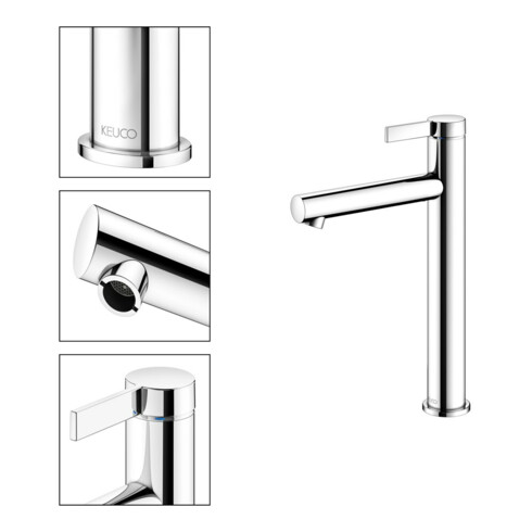 Keuco Einhebelmischer für Waschtisch 210 IXMO 59510 o.Zug.-Ablgrt. Pure, Rosette r/e verchromt