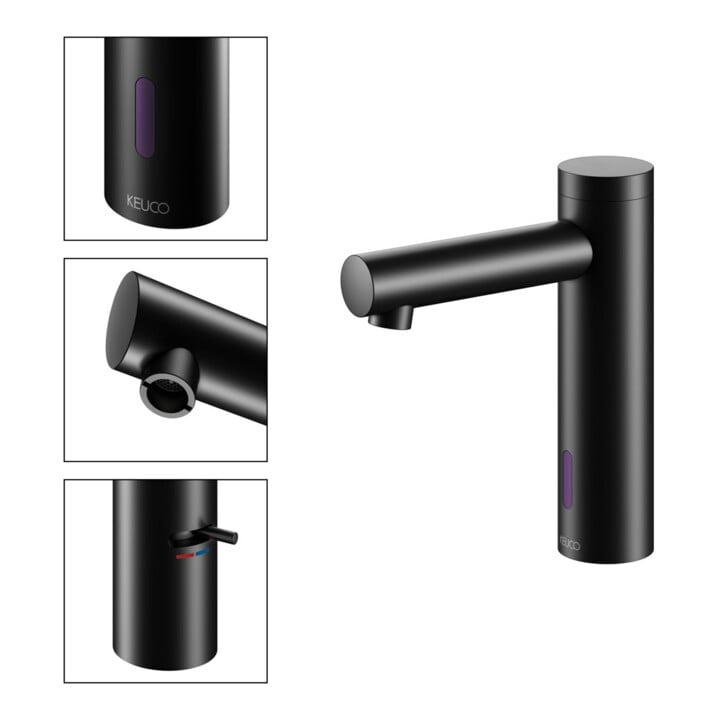 Keuco Elektronischer Waschtischmischer IXMO 130 sw matt, Netzbetrieb, Ausladung 124mm