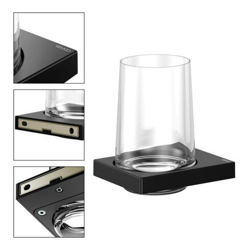 Keuco Glashalter Edition 11 m Echtkr.-Glas und Halter, schwarz matt