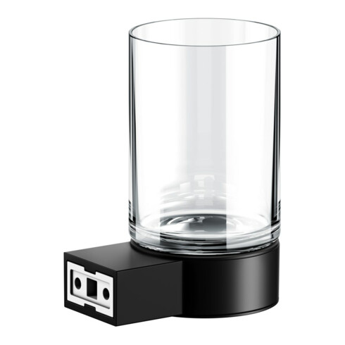 Keuco Glashalter Plan schwarz, mit Echtkristall-Glas