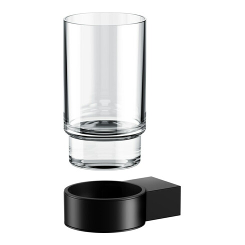 Keuco Glashalter Plan schwarz, mit Echtkristall-Glas