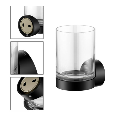 Keuco Glashalter REVA schwarz matt, mit Echtkristall-Glas