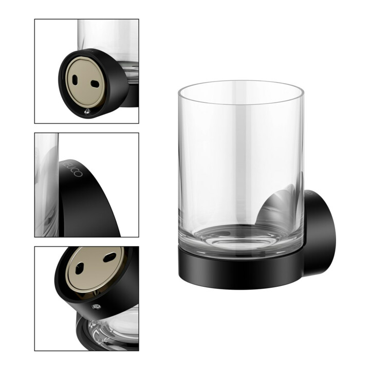 Keuco Glashalter REVA schwarz matt, mit Echtkristall-Glas