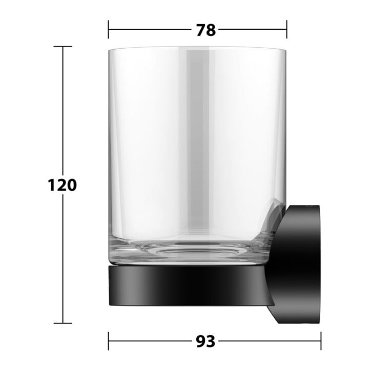 Keuco Glashalter REVA schwarz matt, mit Echtkristall-Glas