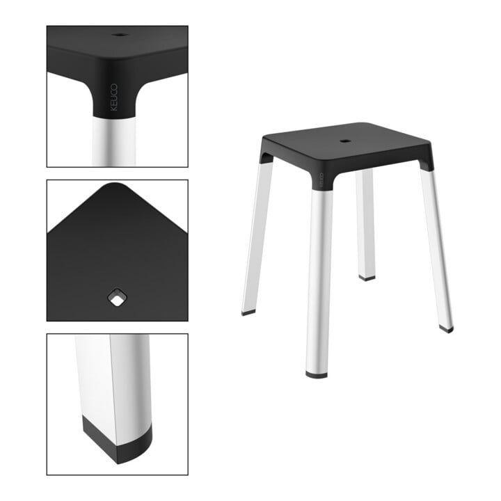 Keuco Hocker AXESS Sitzfl. 338mm, Alu silber-elox./schwarz