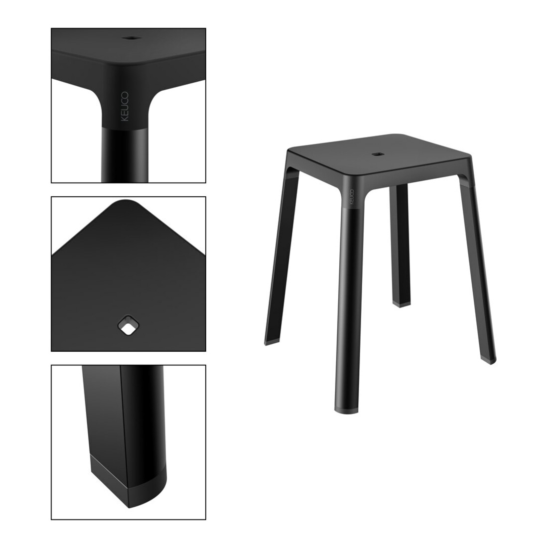 Keuco Hocker AXESS Sitzfläche 338mm, schwarz matt/schwarz