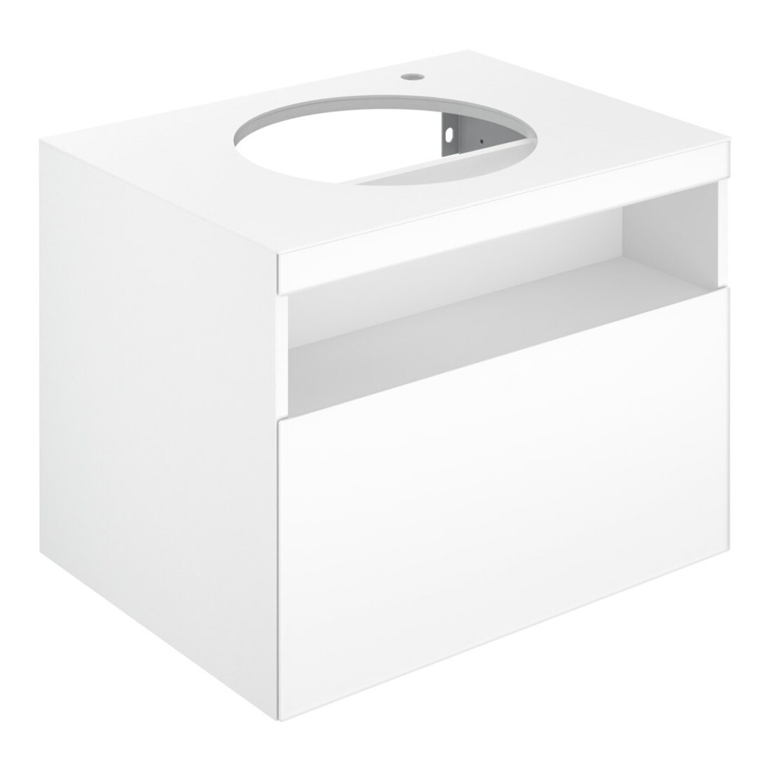 Keuco Meuble sous-lavabo Stageline 65x55x49 cm, blanc, porte verre clair, avec éclairage, charnière droite