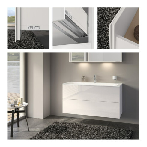 Keuco Meuble sous lavabo X-Line D blanc mat, verre blanc brillant, 120x60,5x49 cm, 2 tiroirs