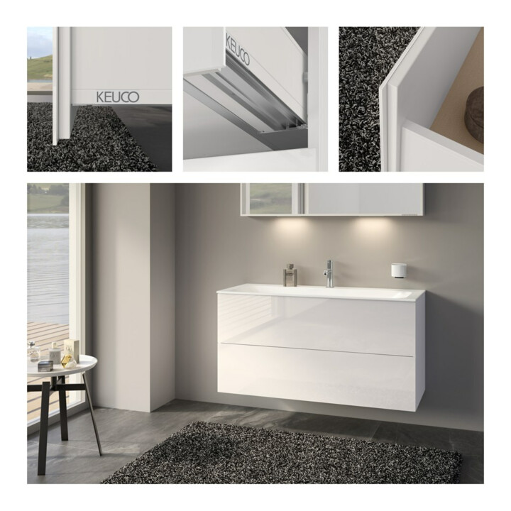 Keuco Meuble sous lavabo X-Line D blanc mat, verre blanc brillant, 120x60,5x49 cm, 2 tiroirs