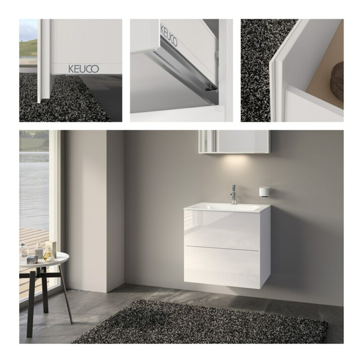 Keuco Meuble sous lavabo X-Line D blanc, verre blanc, 65x60,5x49 cm, 2 tiroirs
