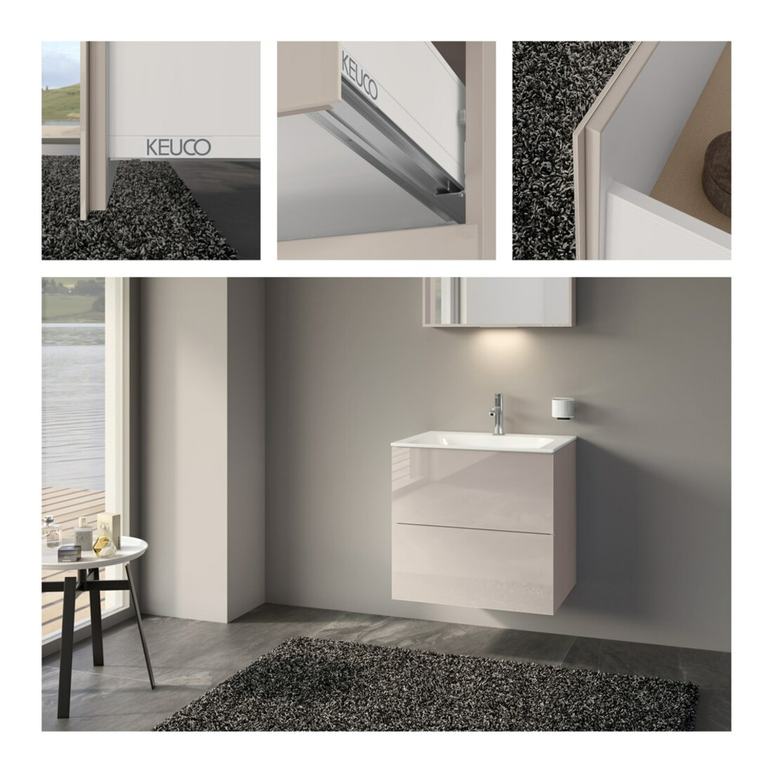 Keuco Meuble sous lavabo X-Line D chêne clair, verre clair, 65x60,5x49 cm, 2 tiroirs