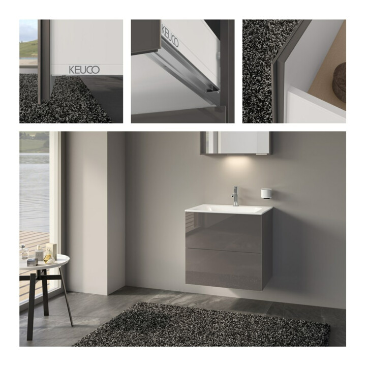 Keuco Meuble sous lavabo X-Line D, porte en verre mat, 65x60,5x49 cm, 2 tiroirs