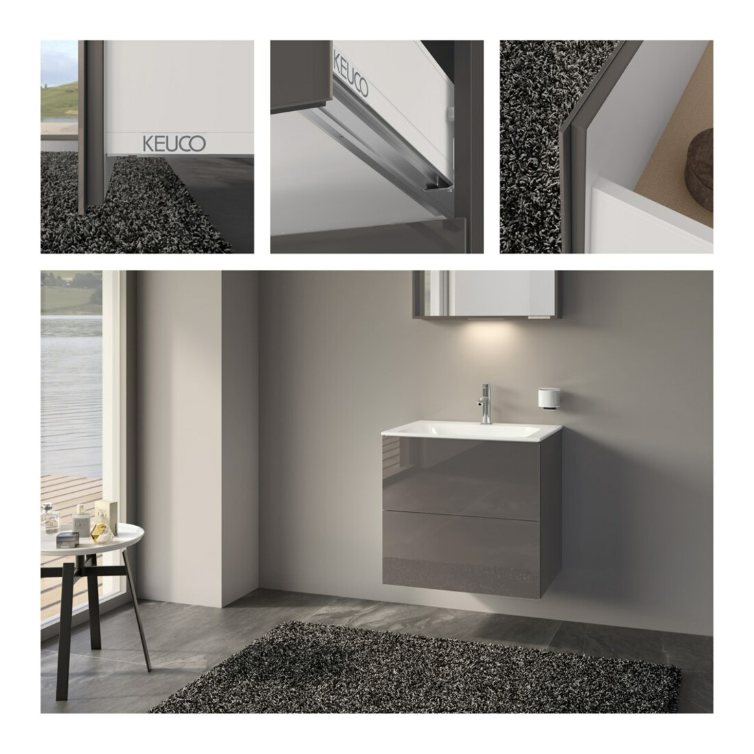 Keuco Meuble sous lavabo X-Line D, porte en verre mat, 65x60,5x49 cm, 2 tiroirs