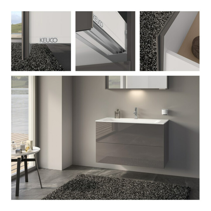 Keuco Meuble sous lavabo X-Line D porte miroir, porte verre dépoli, 100x60,5x49 cm, 2 tiroirs