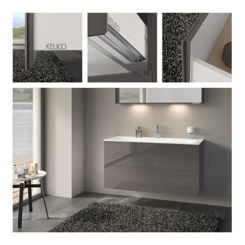 Keuco Meuble sous lavabo X-Line D, porte miroir, verre clair, 120x60,5x49 cm, 2 tiroirs