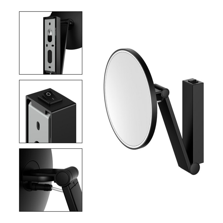 Keuco Miroir cosmétique éclairé iLook_move d 212mm, pivotant, basculant, noir mat