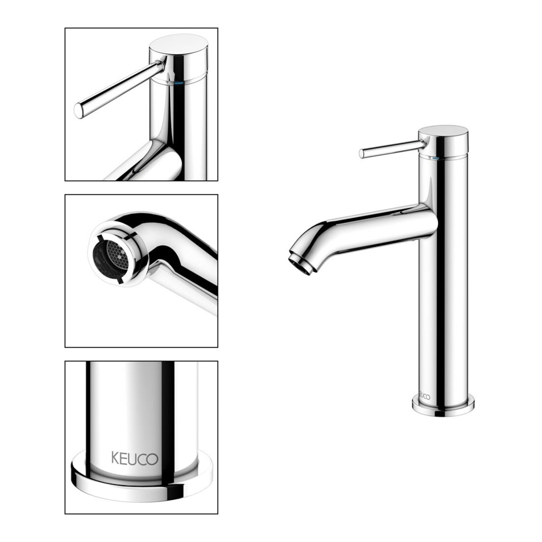 Keuco Mitigeur lavabo 1 levier 130 IXMO Soft A 129 mm, o ALG, rosé rond, chromé