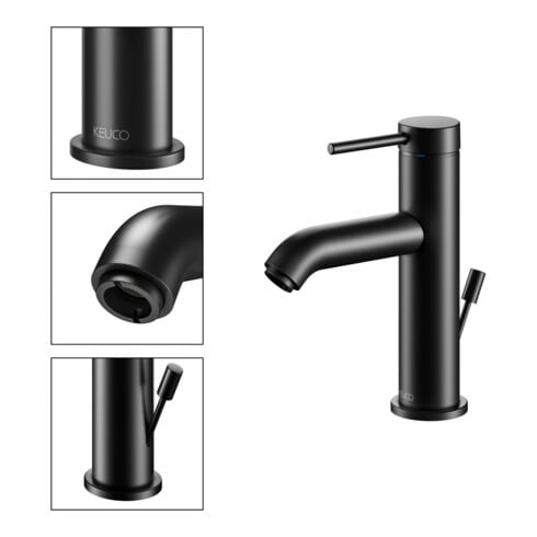Keuco Mitigeur lavabo 100 IXMO Soft bec 114 mm, avec garniture vidage, noir mat