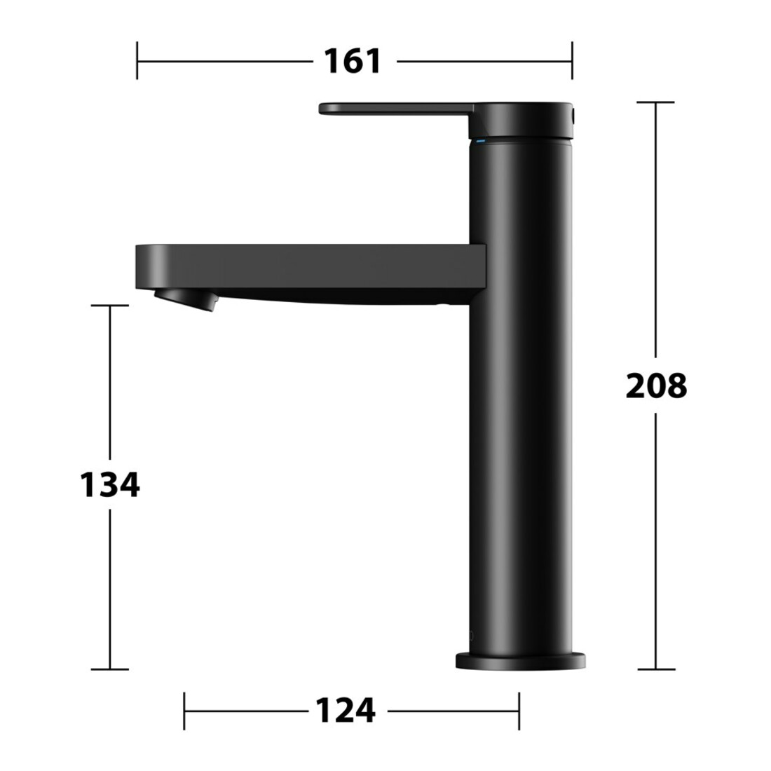 Keuco Mitigeur lavabo 130 IXMO Flat bec 124mm, sans garniture, rosace ronde, noir mat
