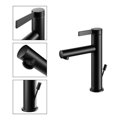 Keuco Mitigeur lavabo 130 IXMO Pure A 125 mm, avec garniture vidage, rosace ronde, noir mat