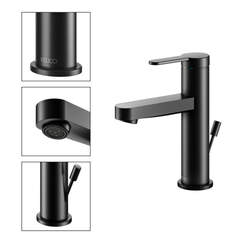 Keuco Mitigeur lavabo monocommande 100 IXMO Flat, bec 109 mm, avec garniture, noir mat
