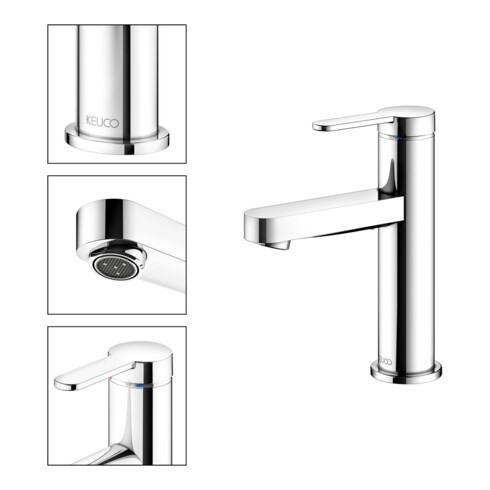 Keuco Mitigeur lavabo monocommande 100 IXMO Flat, bec 109 mm, sans garniture, chromé