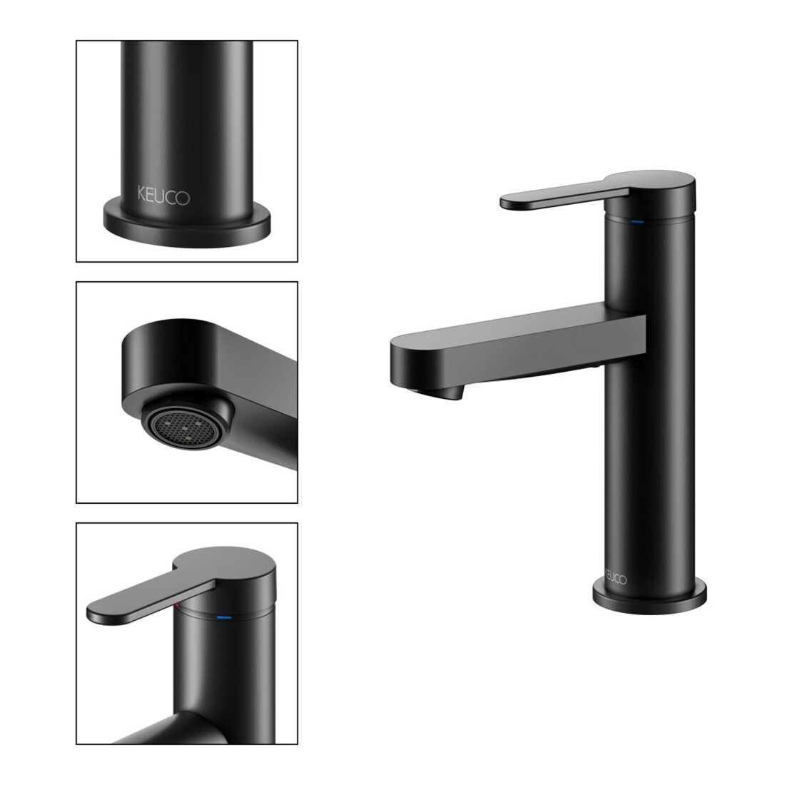 Keuco Mitigeur lavabo monocommande 100 IXMO Flat, bec 109 mm, sans garniture, noir mat