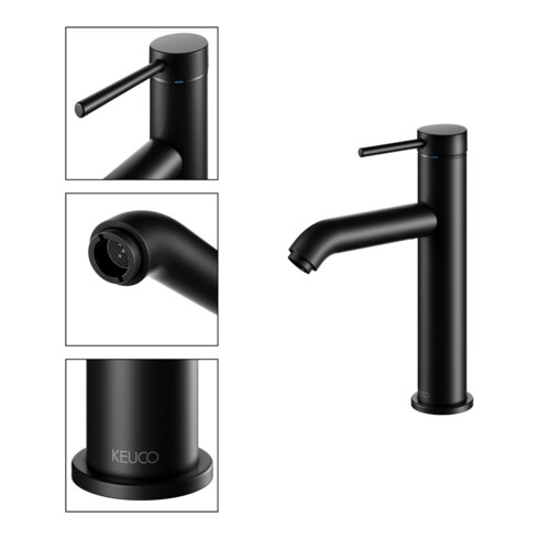 Keuco Mitigeur lavabo monocommande 130 IXMO Soft A 129mm, sans garniture, rosace ronde, noir mat