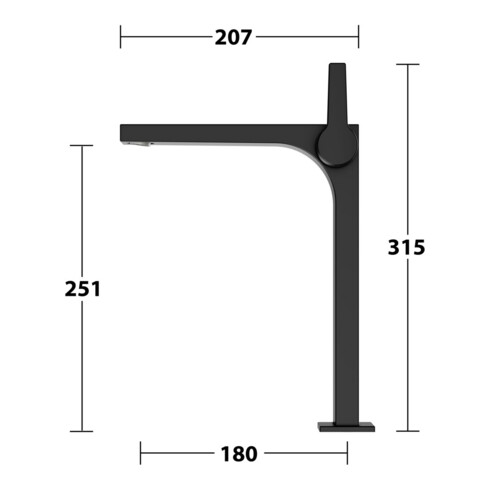 Keuco Mitigeur lavabo monocommande 250 Edition 11, bec 180 mm, sans garniture, noir mat