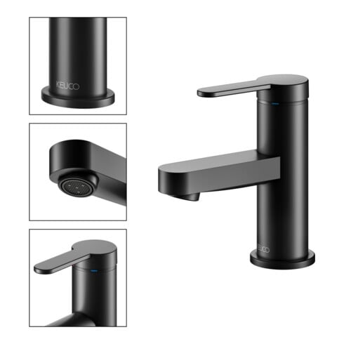 Keuco Mitigeur lavabo monocommande 60 IXMO Flat, bec 89 mm, sans garniture, noir mat