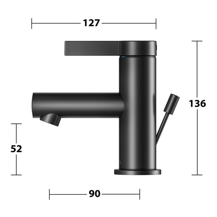Keuco Mitigeur lavabo monocommande 60 IXMO Pure Sortie 90 mm, avec garniture de vidage, noir mat