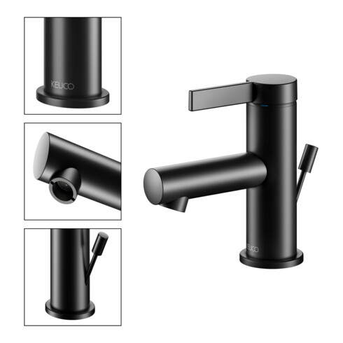 Keuco Mitigeur lavabo monocommande 60 IXMO Pure Sortie 90 mm, avec garniture de vidage, noir mat