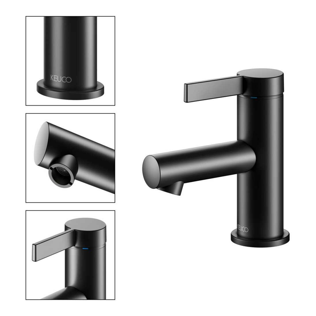 Keuco Mitigeur lavabo monocommande 60 IXMO Pure sortie 90 mm, sans garniture, noir mat