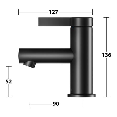 Keuco Mitigeur lavabo monocommande 60 IXMO Pure sortie 90 mm, sans garniture, noir mat