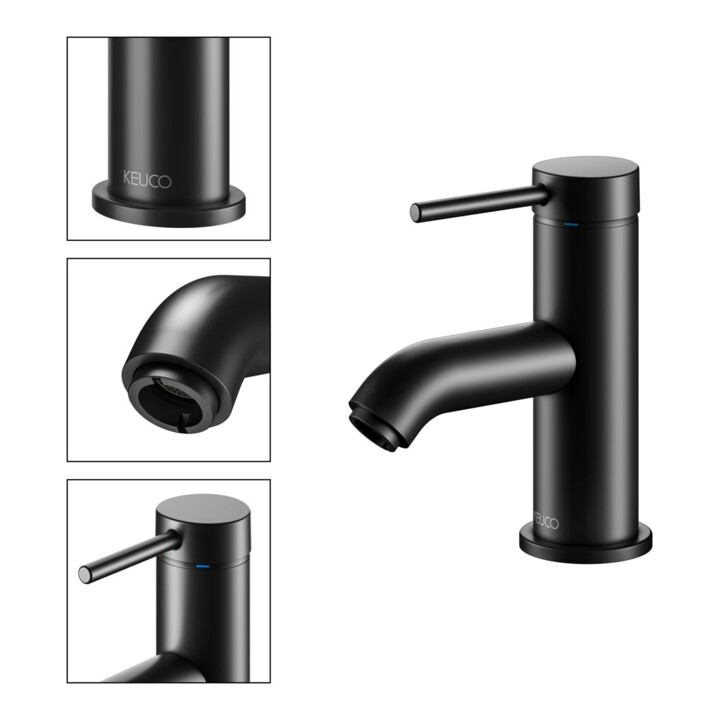 Keuco Mitigeur lavabo monocommande 60 IXMO Soft bec 94 mm, sans garniture, noir mat
