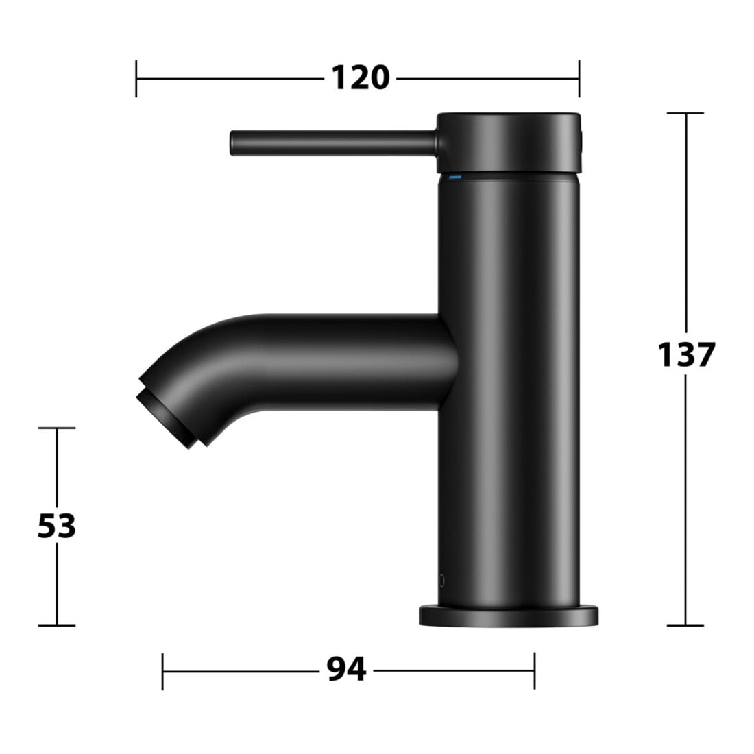 Keuco Mitigeur lavabo monocommande 60 IXMO Soft bec 94 mm, sans garniture, noir mat