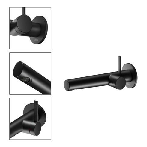 Keuco Mitigeur lavabo monocommande IXMO bec 219mm, noir mat, mural, ros. rond