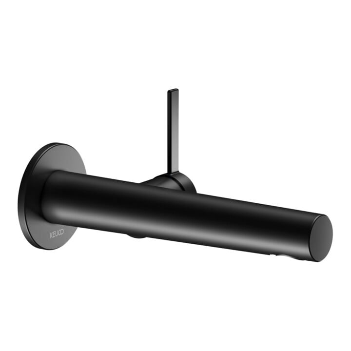 Keuco Mitigeur lavabo monocommande IXMO bec 219mm, noir mat, mural, ros. rond