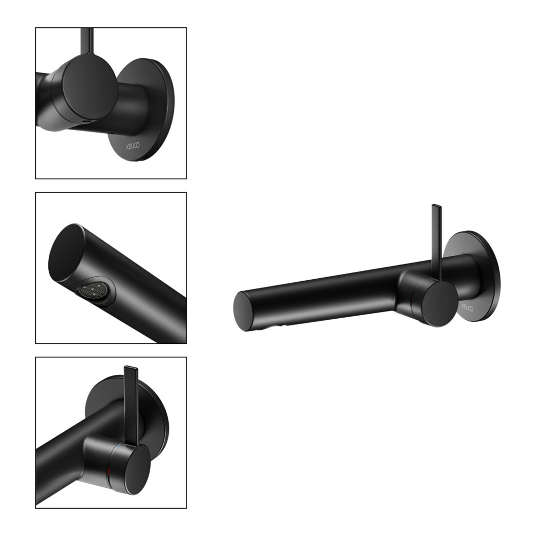 Keuco Mitigeur lavabo monocommande IXMO bec 219mm, noir mat, mural, ros. rond