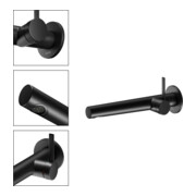 Keuco Mitigeur lavabo monocommande IXMO Pure, bec 243 mm, noir mat, mural, ros. rond-4