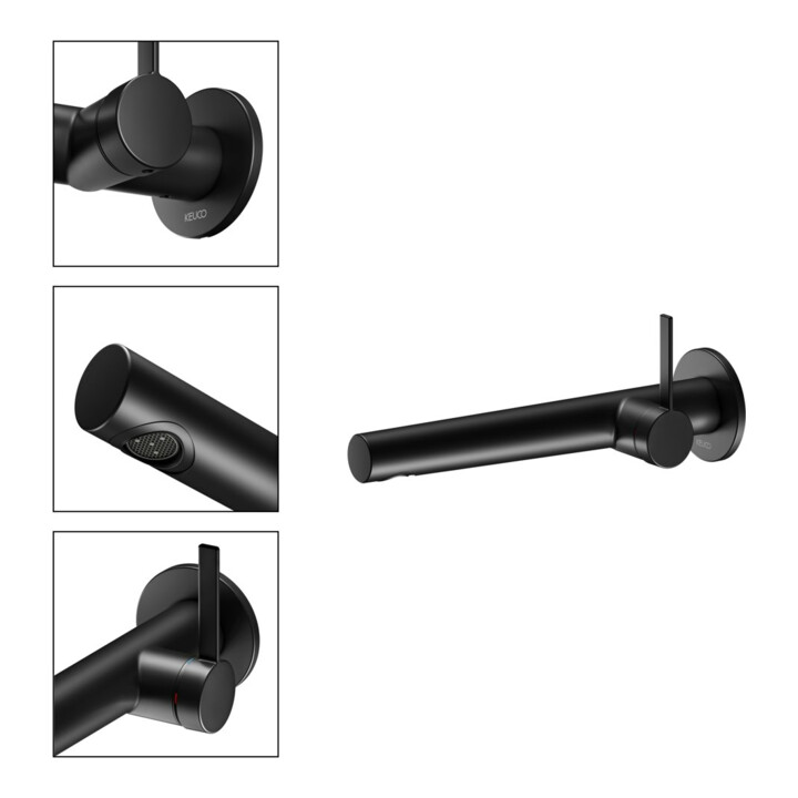 Keuco Mitigeur lavabo monocommande IXMO Pure, bec 243 mm, noir mat, mural, ros. rond