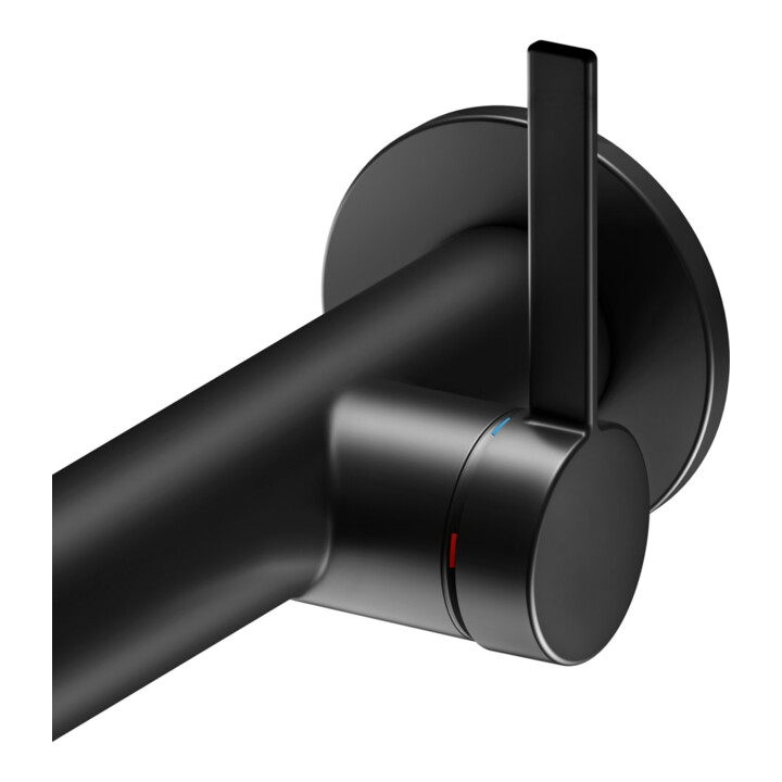 Keuco Mitigeur lavabo monocommande IXMO Pure, bec 243 mm, noir mat, mural, ros. rond