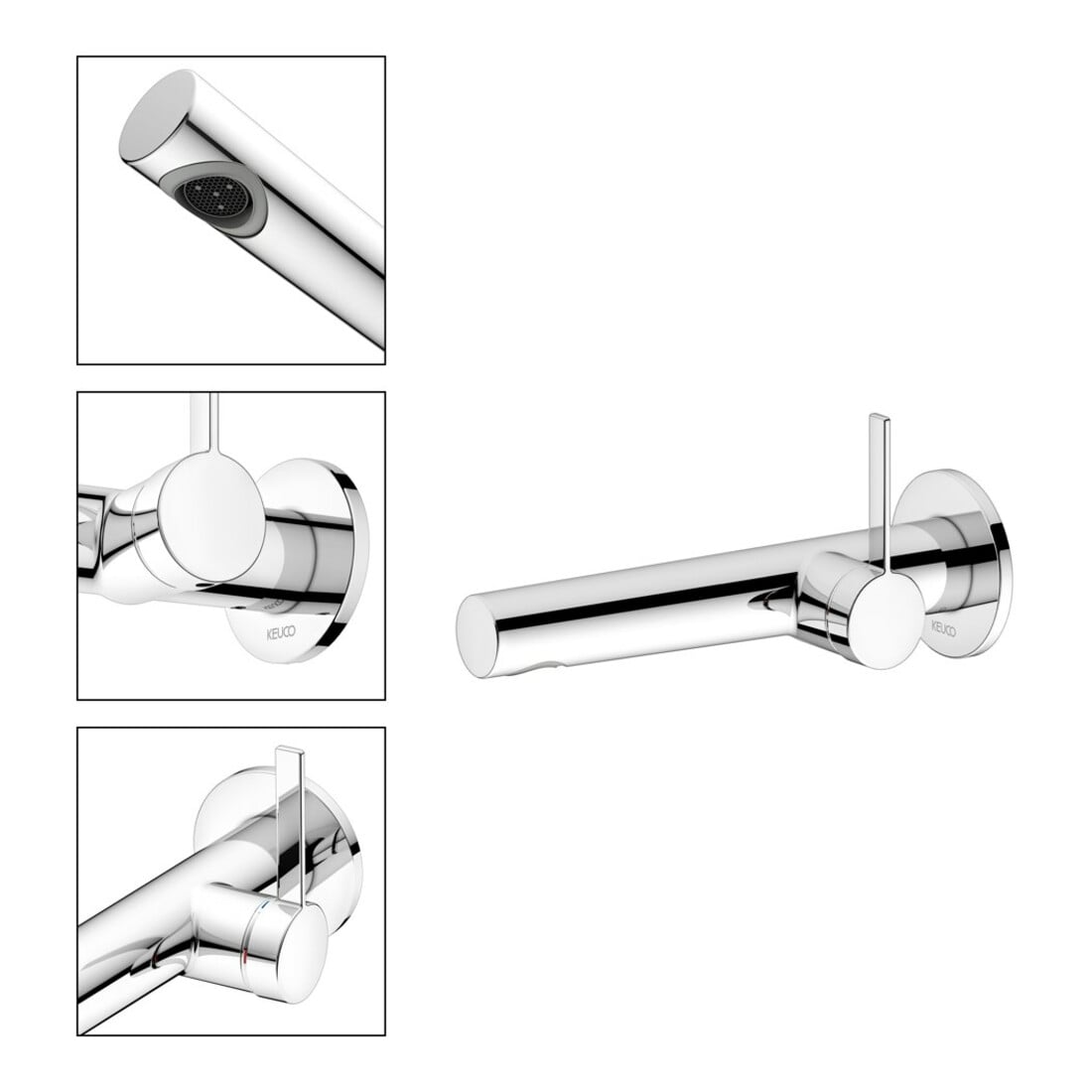 Keuco Mitigeur monocommande IXMO Pure lavabo Sortie 197 mm, chromé, mural, ros. rond