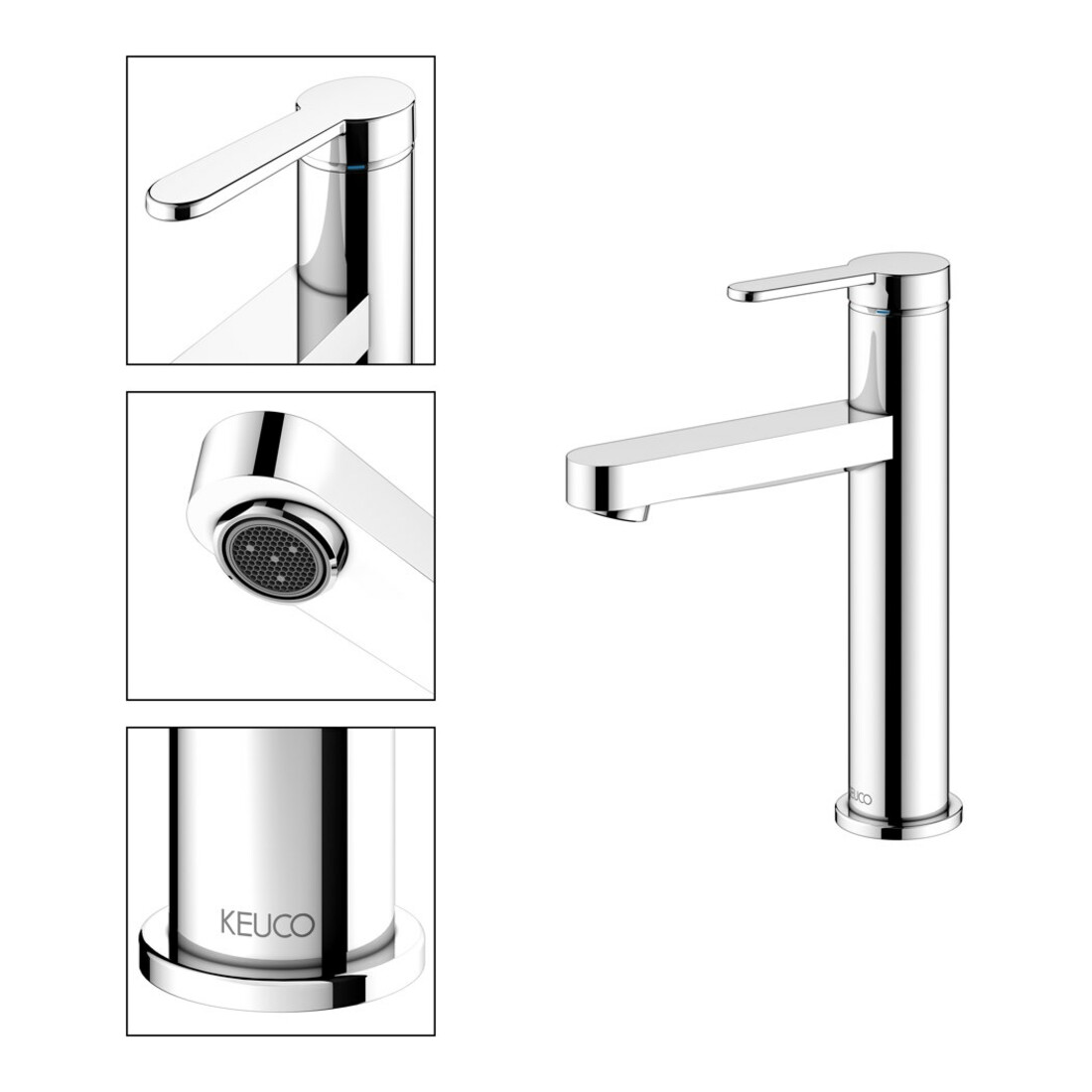 Keuco Mitigeur monocommande lavabo 130 IXMO Flat A 124mm, sans garniture, rosace ronde, chromé