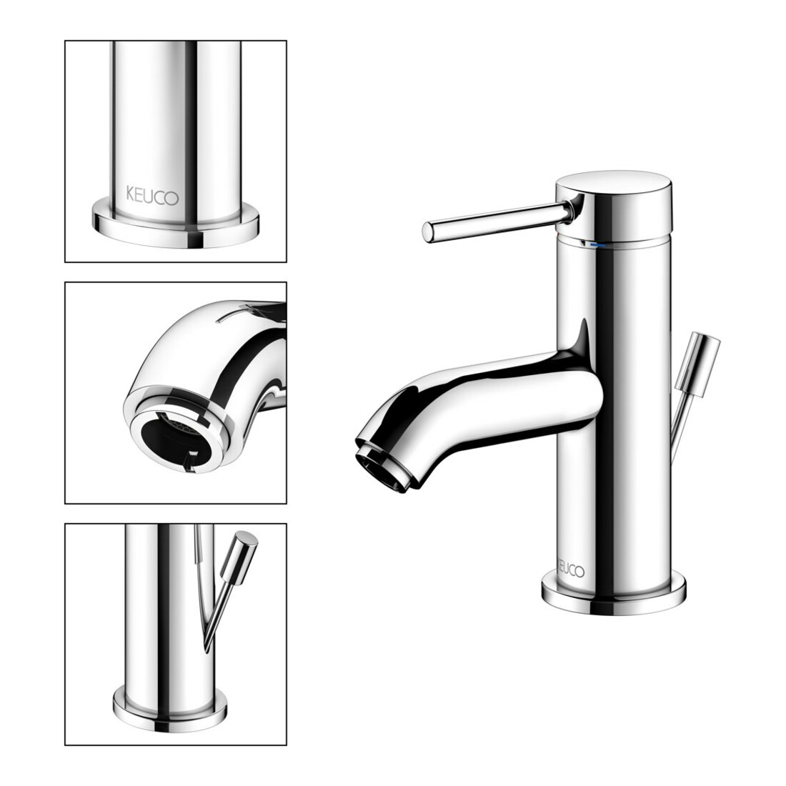 Keuco Mitigeur monocommande lavabo 60 IXMO 59504 avec tirette, rosace chromée r/d