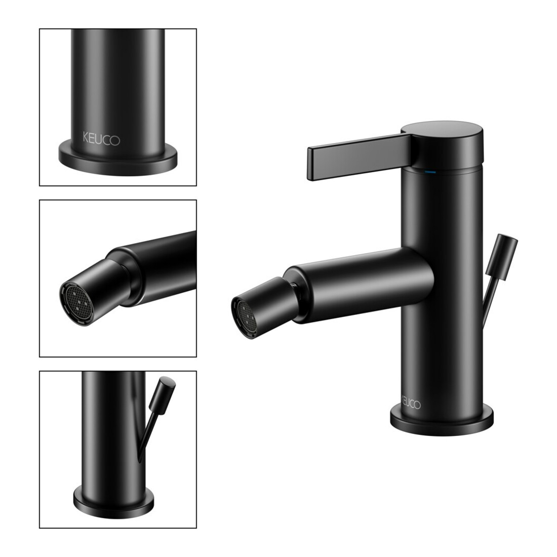Keuco Mitigeur monocommande pour bidet IXMO 59509 avec tirette Pure, rosace droite/gauche noir
