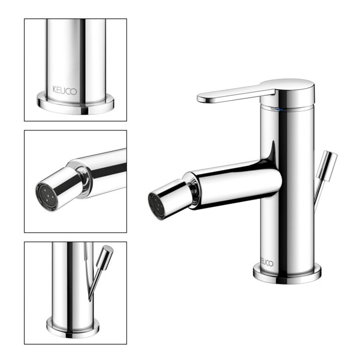 Keuco Mitigeur monocommande pour bidet IXMO 59509 avec vidage plat, rosace chromée droite/gauche