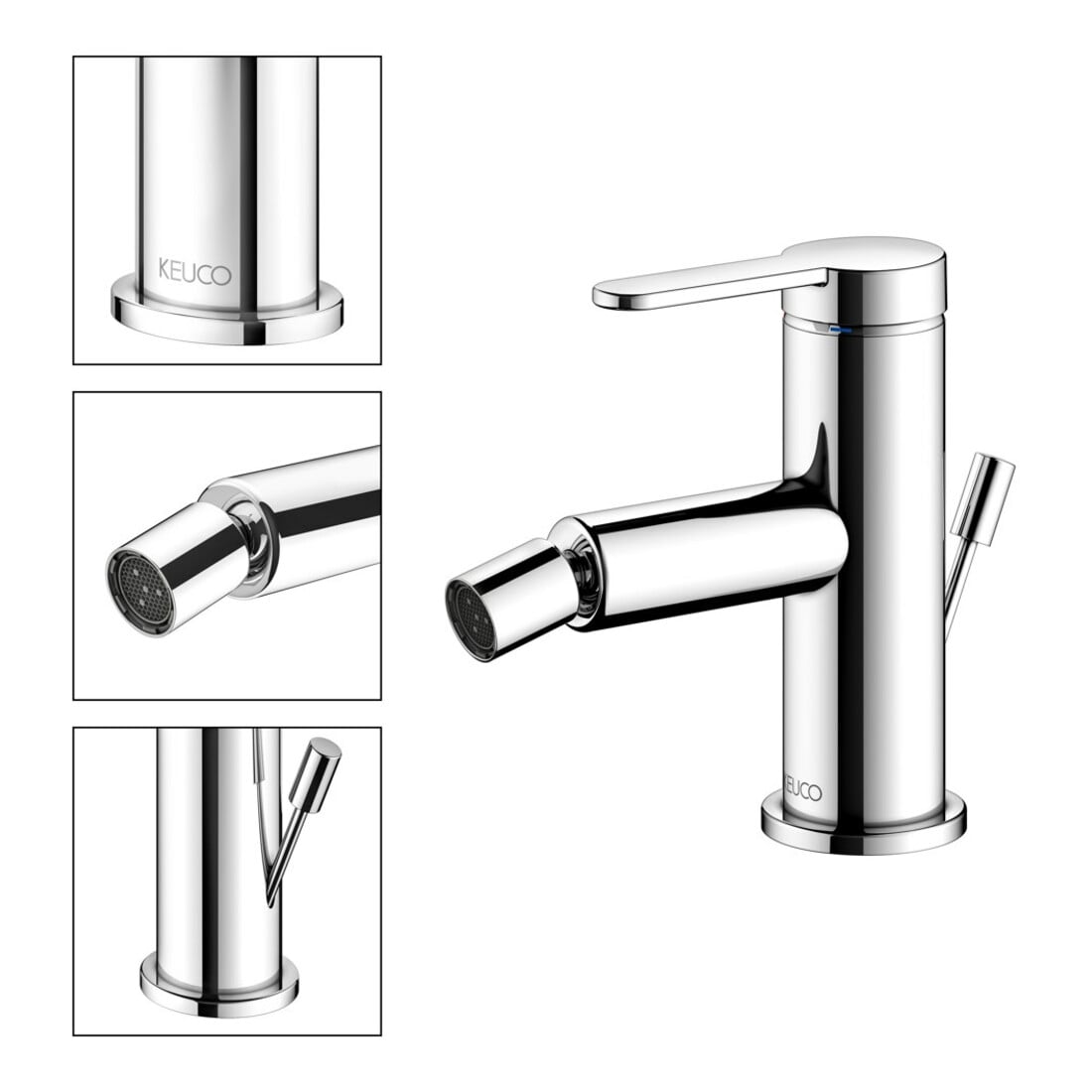Keuco Mitigeur monocommande pour bidet IXMO 59509 avec vidage plat, rosace chromée droite/gauche