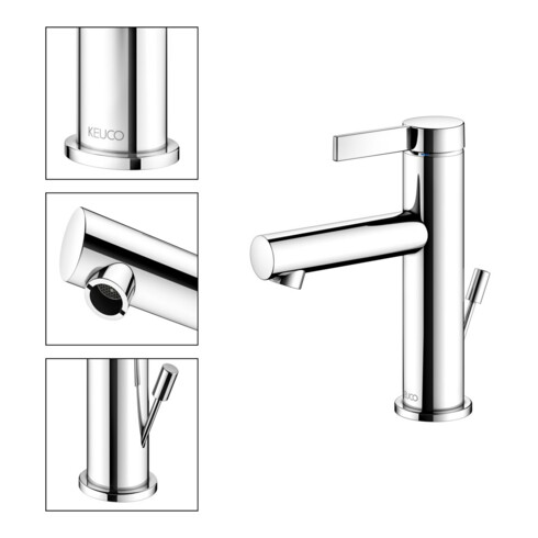Keuco Mitigeur monocommande pour lavabo 100 IXMO 59502 avec tirette Pure, rosace droite/gauche chromée